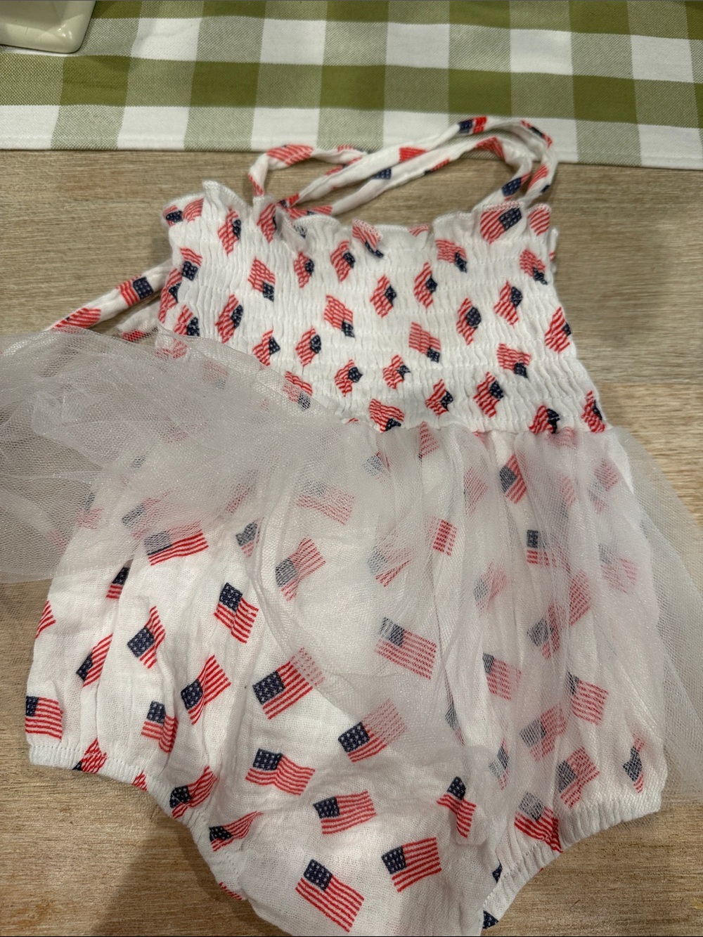 White Baby Girls' Flag Print Tulle One-Piece Bodysuit